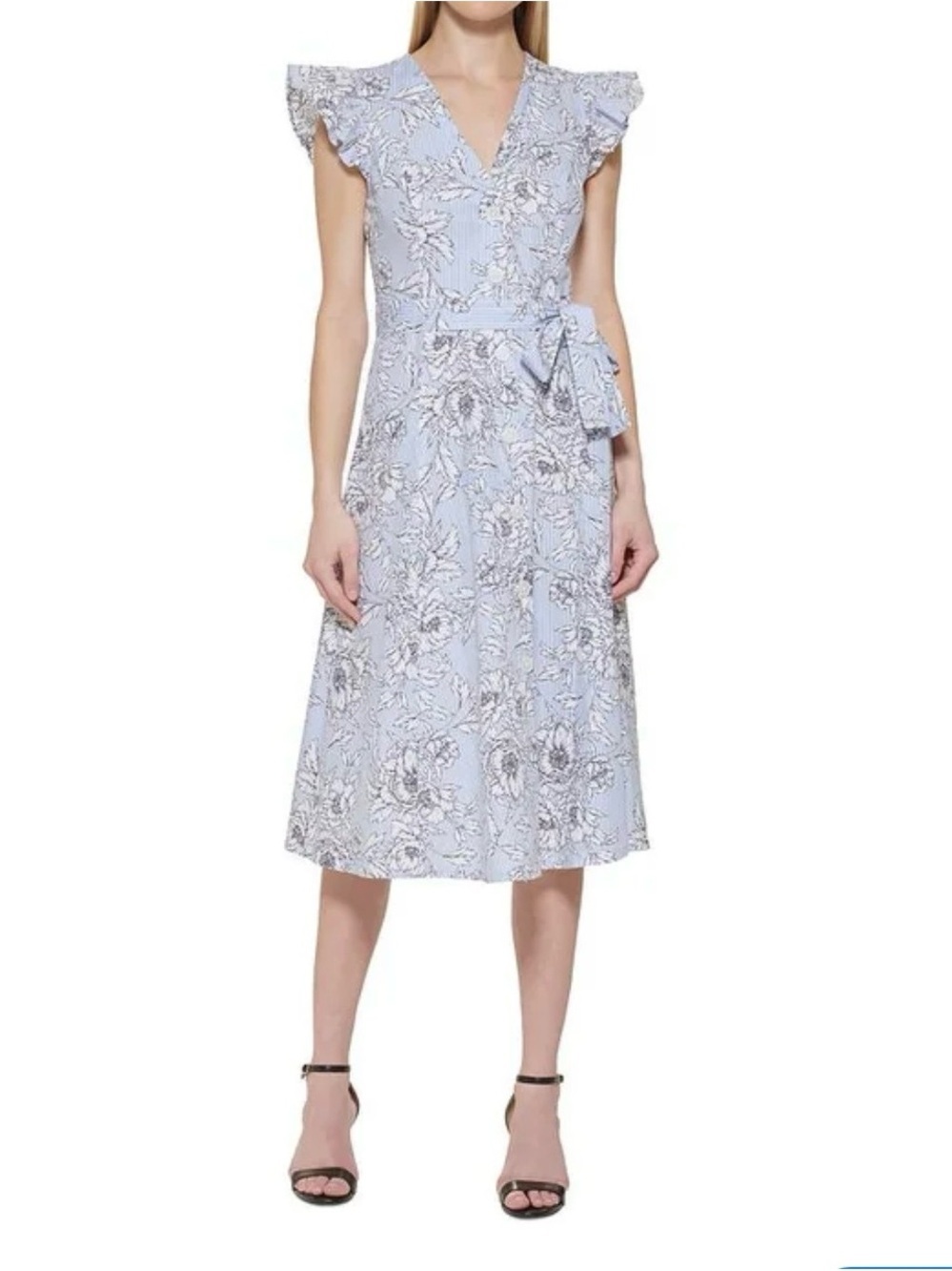 TOMMY HILFIGER Retro Boho Floral Belted Flutter Sleeve Midi Dress
